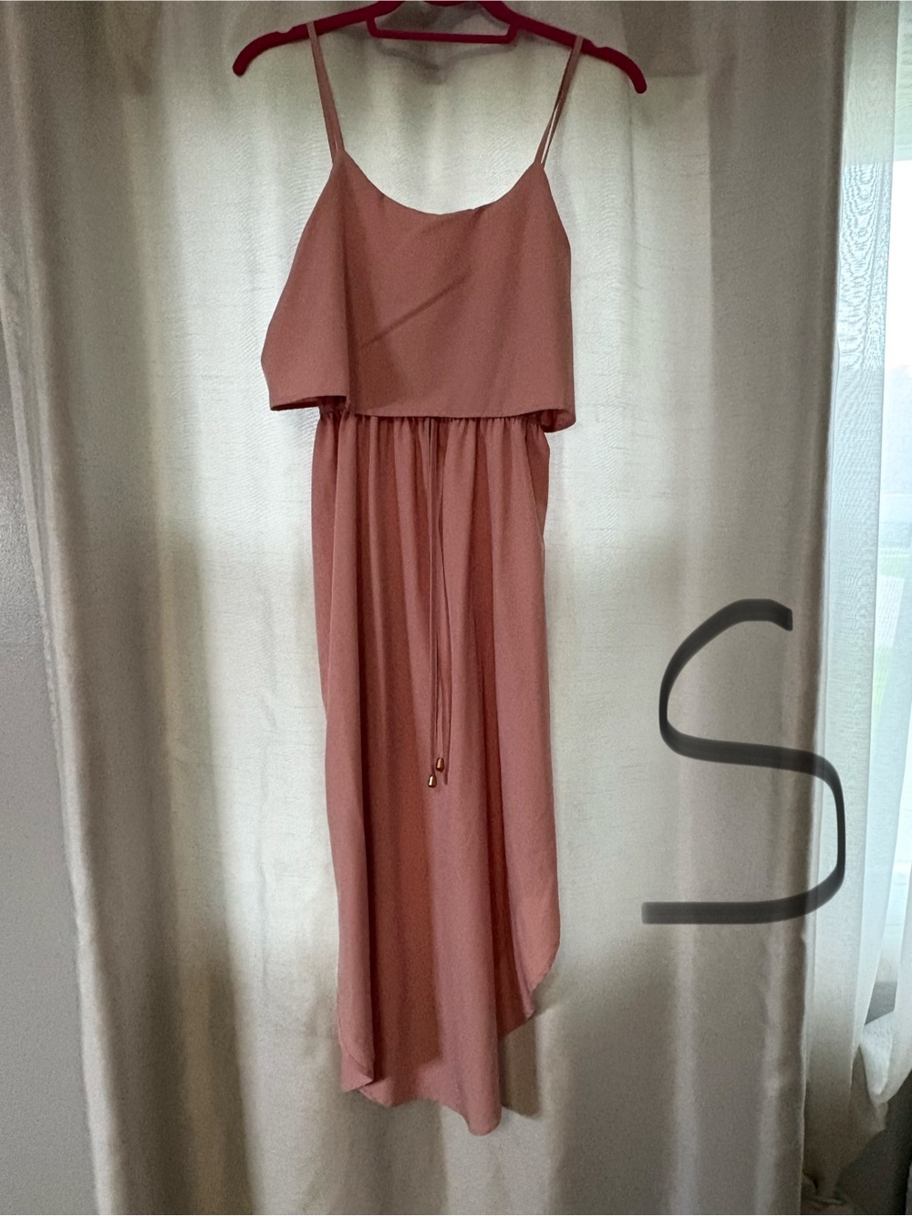 Women's Sleeveless Pink Maxi Dress with Drawstring Waist